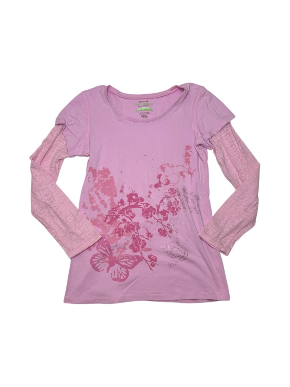 Pink Y2K Double Layer Long Sleeve Shirt Size XL